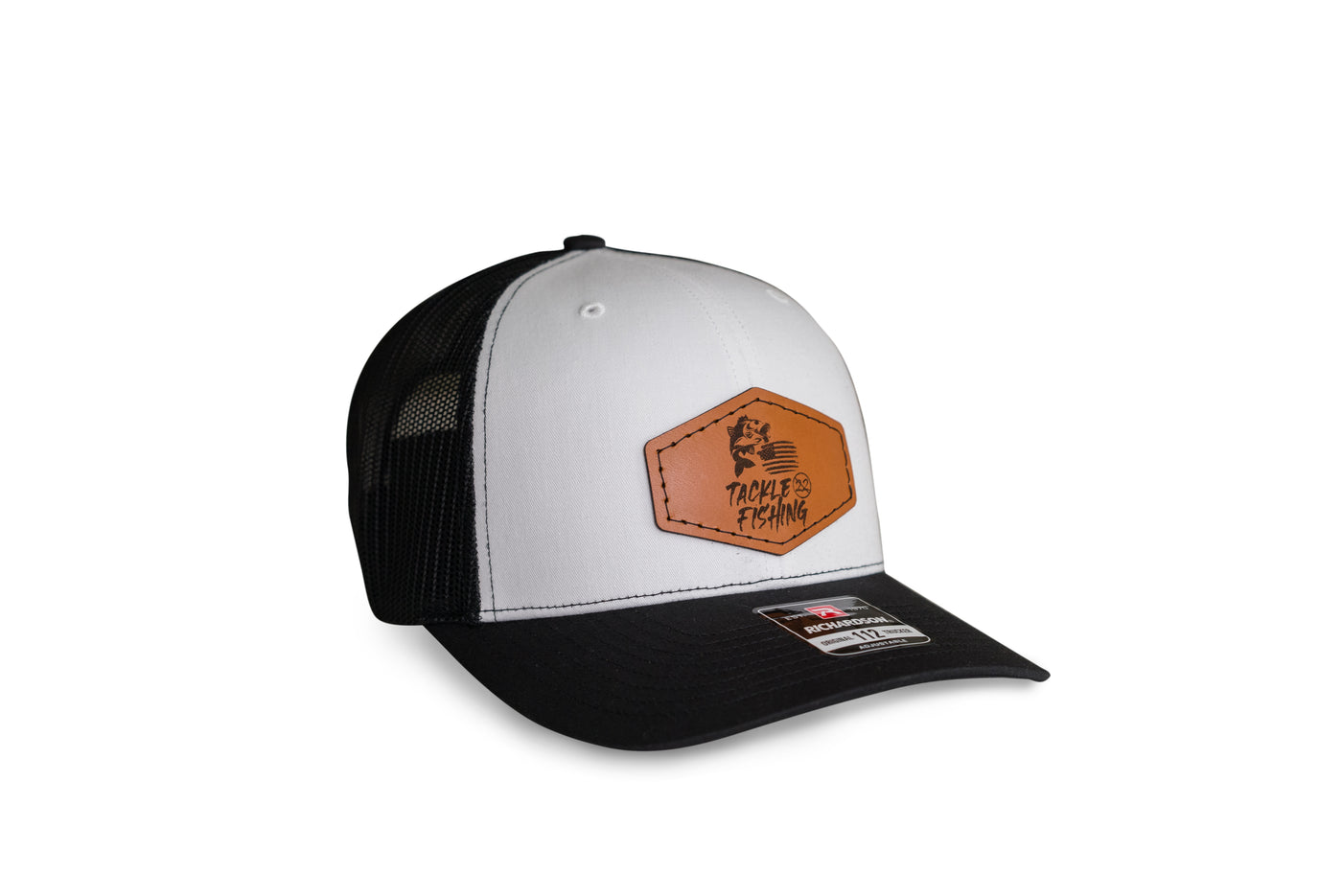Tackle 22 White and Black Leather Patch Snapback