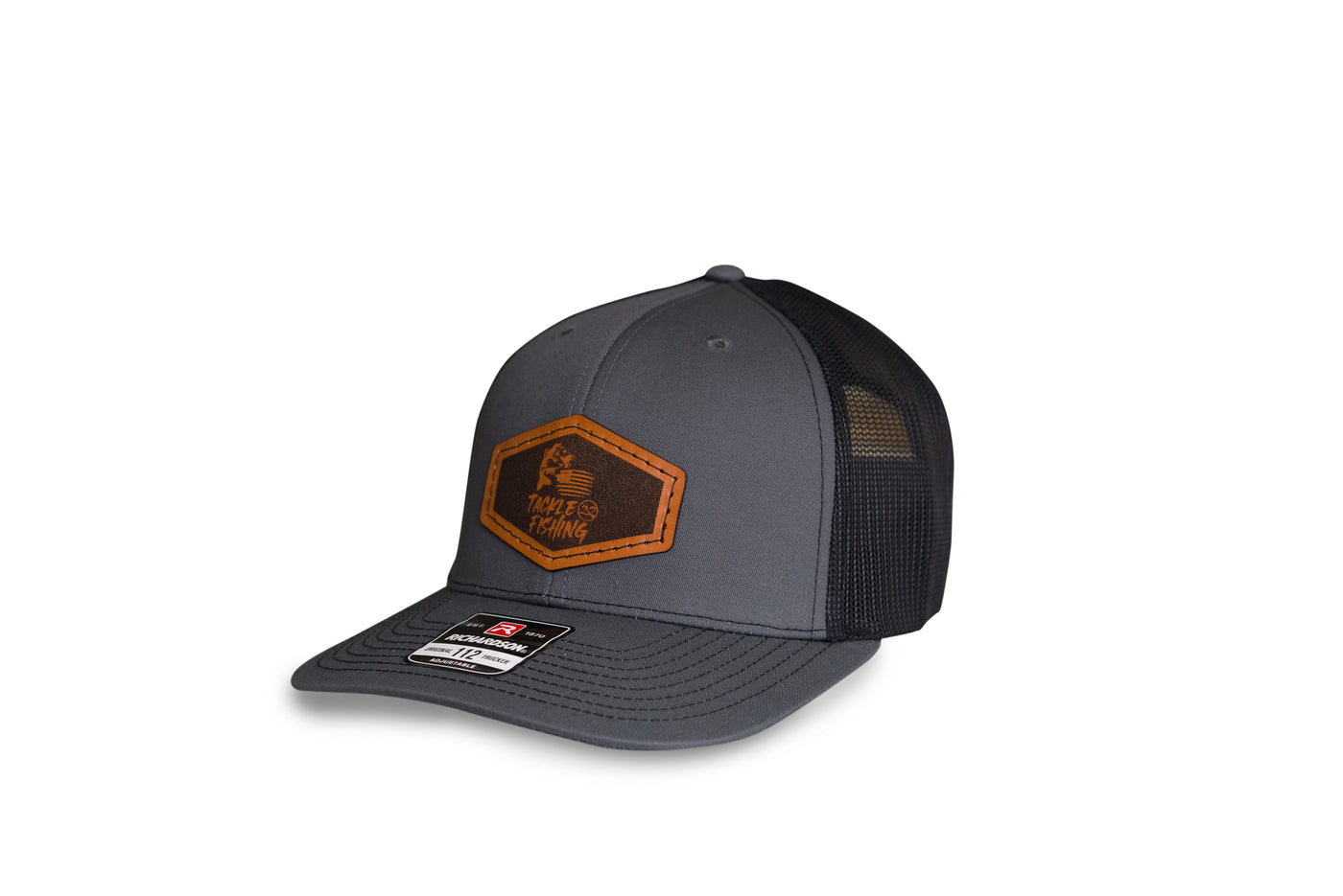 Tackle 22 Grey and Black Transposed Leather Patch Snapback